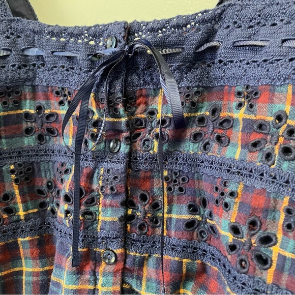 American Eagle Plaid Peasant Top Cropped Square Neck Blouse Small - Picture 8 of 10